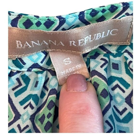 Banana Republic Blue Turquoise Geometric Pattern Shirt Women’s S Long Sleeve - Picture 5 of 9